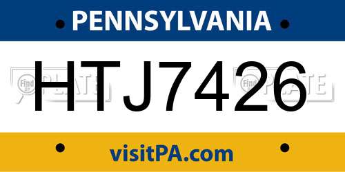 HTJ7426 Pennsylvania License Plate