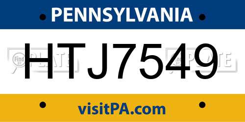 HTJ7549 Pennsylvania License Plate