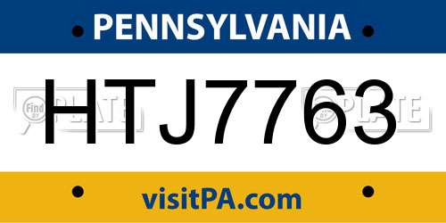 HTJ7763 Pennsylvania License Plate