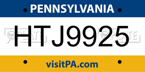 HTJ9925 Pennsylvania License Plate