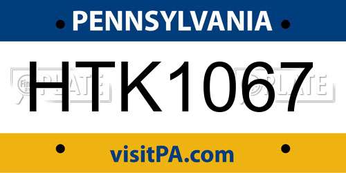 HTK1067 Pennsylvania License Plate