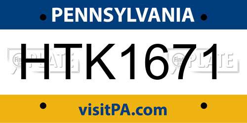 HTK1671 Pennsylvania License Plate