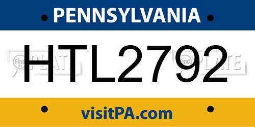 HTL2792 Pennsylvania License Plate