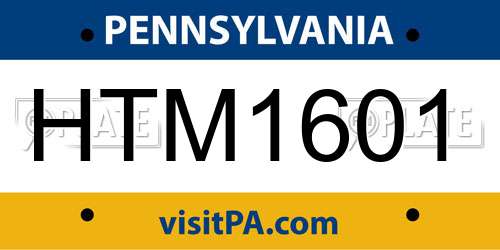 HTM1601 Pennsylvania License Plate
