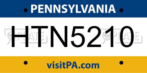 HTN5210 Pennsylvania License Plate