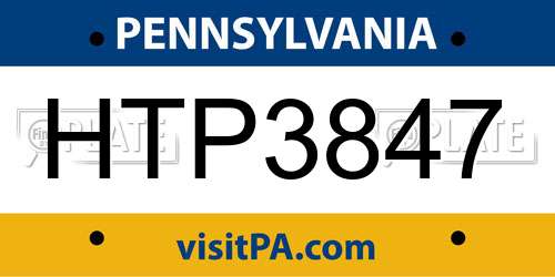 HTP3847 Pennsylvania License Plate