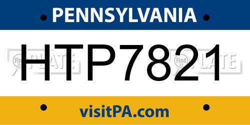 HTP7821 Pennsylvania License Plate