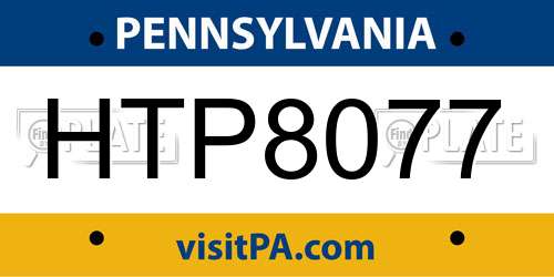 HTP8077 Pennsylvania License Plate