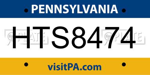 HTS8474 Pennsylvania License Plate