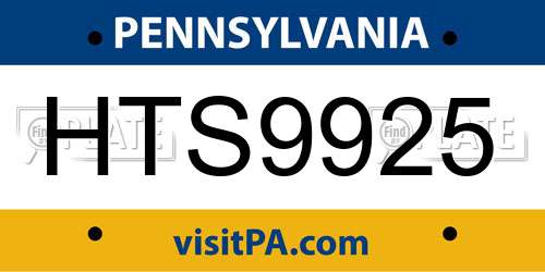 HTS9925 Pennsylvania License Plate