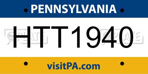 HTT1940 Pennsylvania License Plate