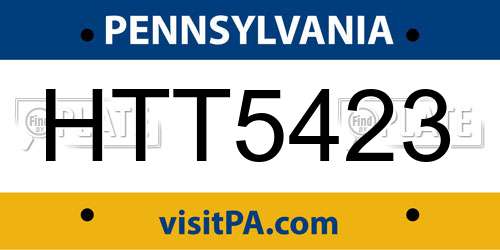 HTT5423 Pennsylvania License Plate