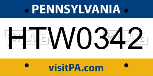 HTW0342 Pennsylvania License Plate