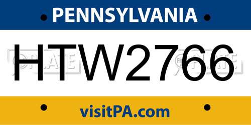 HTW2766 Pennsylvania License Plate