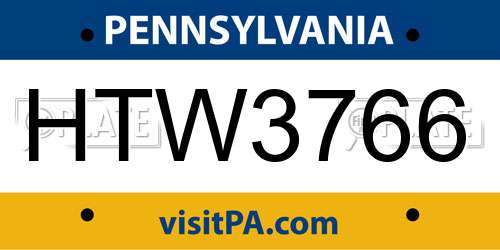 HTW3766 Pennsylvania License Plate
