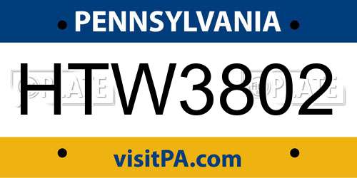 HTW3802 Pennsylvania License Plate