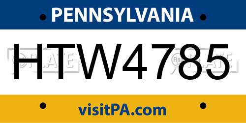 HTW4785 Pennsylvania License Plate