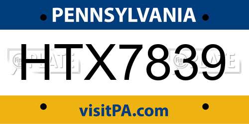 HTX7839 Pennsylvania License Plate