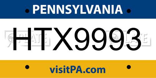 HTX9993 Pennsylvania License Plate