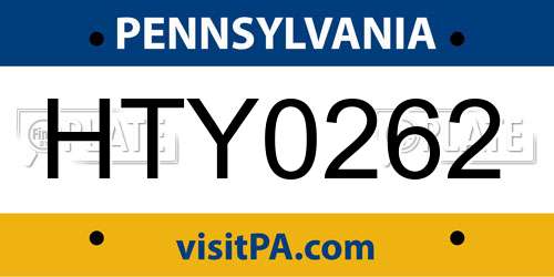 HTY0262 Pennsylvania License Plate