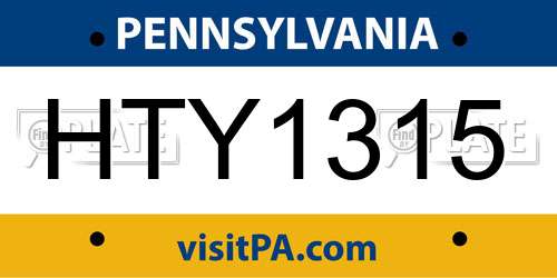 HTY1315 Pennsylvania License Plate