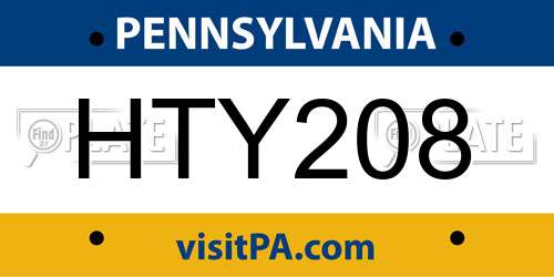 HTY208 Pennsylvania License Plate