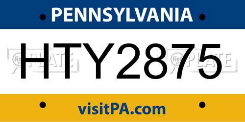 HTY2875 Pennsylvania License Plate