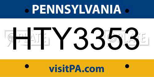HTY3353 Pennsylvania License Plate