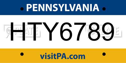 HTY6789 Pennsylvania License Plate