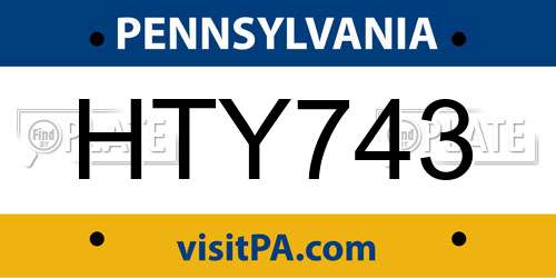 HTY743 Pennsylvania License Plate