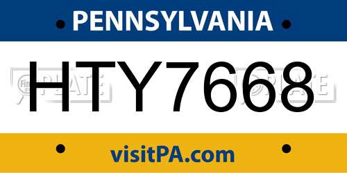 HTY7668 Pennsylvania License Plate