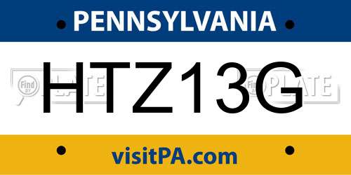 HTZ13G Pennsylvania License Plate