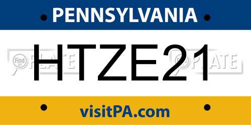 HTZE21 Pennsylvania License Plate