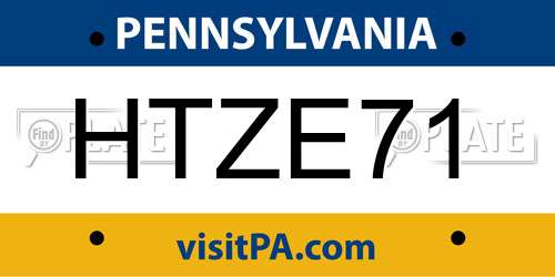 HTZE71 Pennsylvania License Plate