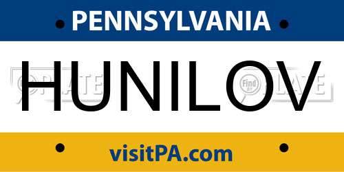 HUNILOV Pennsylvania License Plate