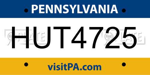 HUT4725 Pennsylvania License Plate
