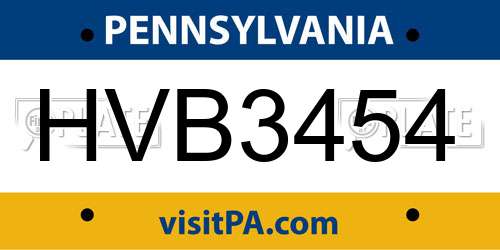 HVB3454 Pennsylvania License Plate