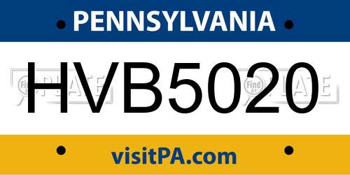 HVB5020 Pennsylvania License Plate