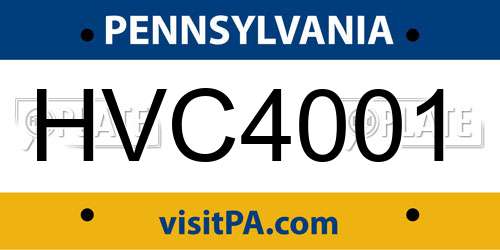 HVC4001 Pennsylvania License Plate