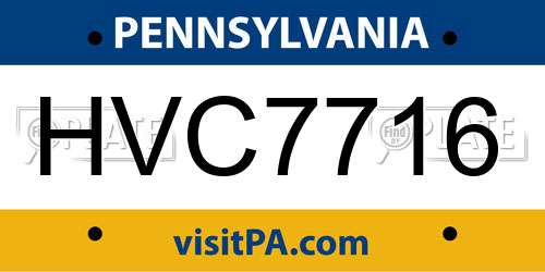 HVC7716 Pennsylvania License Plate