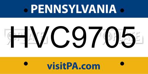 HVC9705 Pennsylvania License Plate