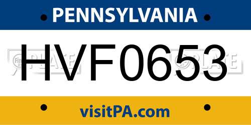 HVF0653 Pennsylvania License Plate