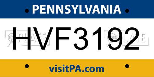 HVF3192 Pennsylvania License Plate