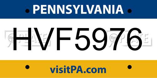 HVF5976 Pennsylvania License Plate