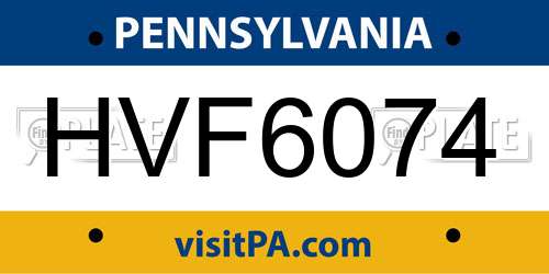 HVF6074 Pennsylvania License Plate