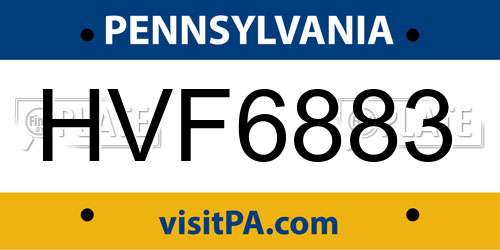 HVF6883 Pennsylvania License Plate