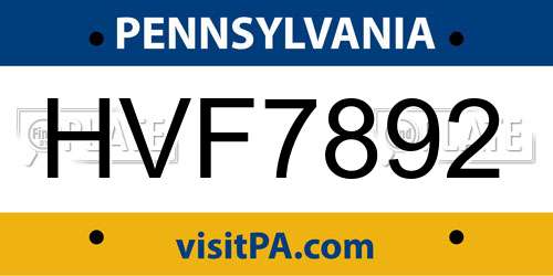 HVF7892 Pennsylvania License Plate