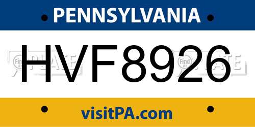 HVF8926 Pennsylvania License Plate