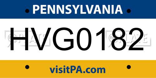 HVG0182 Pennsylvania License Plate