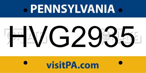 HVG2935 Pennsylvania License Plate